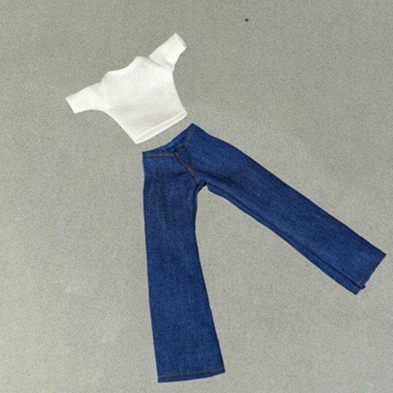 Puppenkleidungsset Outfits für Barbie 1/6 BJD Puppenhaus Hemd Tops & Jeans Hosen Hosen Freizeitkleidung für Kinder DIY Spielzeug weiß/blau