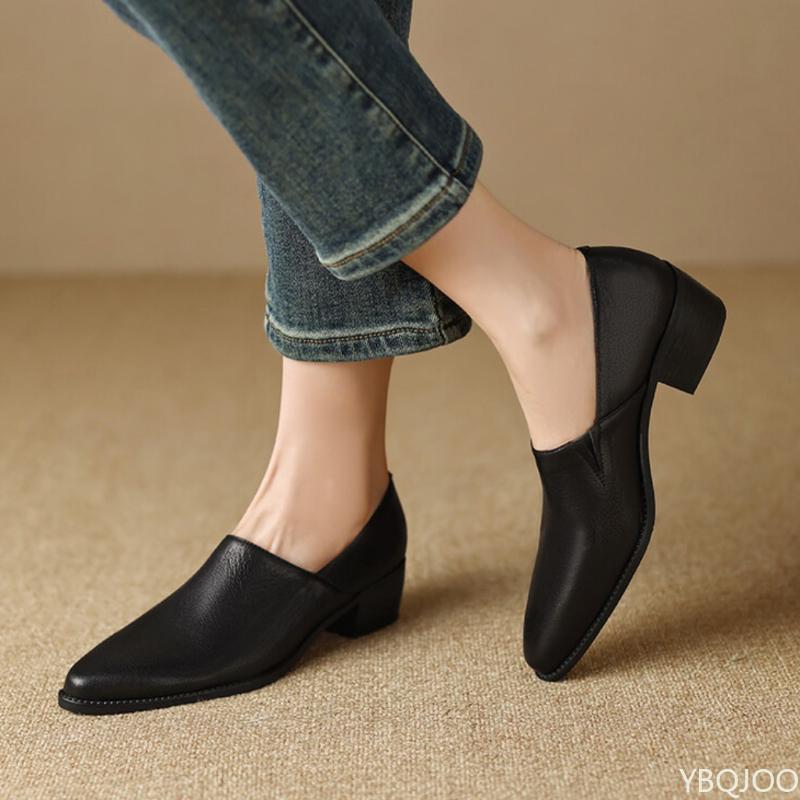 Modische vielseitige Damenschuhe mit mittlerem Absatz, Damenschuhe mit dickem Absatz, Frühling neuer Stil, spitz, elegant, schlichte Damenschuhe 35 schwarz