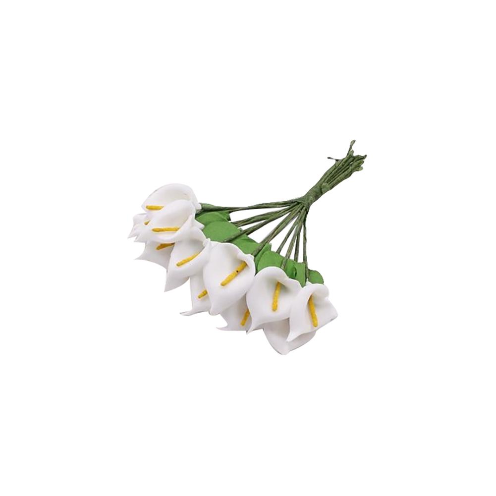 12 Sträuße Mini Schaum Calla Handgefertigte Künstliche Blume Partydeko Geschenkbox Basteln ARI weiß