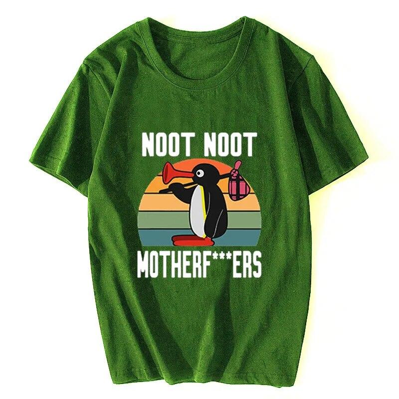 Noot Noot Pingu Kawaii Junge Mädchen Süßes T-Shirt Anime T-Shirt Cartoon Lustiger Pinguin Grafik Tops Frauen Männer Lässiges Übergroßes T-Shirt XS grün