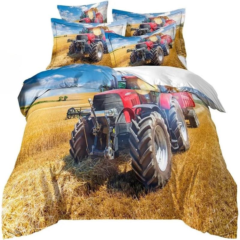 3D-Druck Traktor Bettwäsche Set Jungen Traktoren Bettbezug Set mit Kissenbezug Heimtextilien Twin Full Queen King Kindergeschenk 140X200cm-2pcs