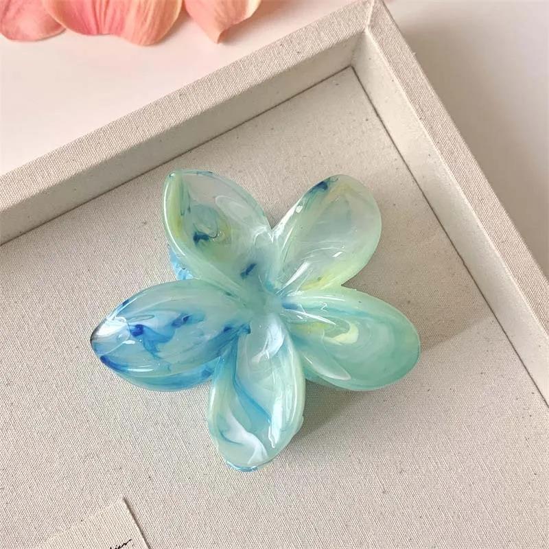 Korea Blume Form Haar Klaue Clips Süße Mädchen Gradienten Krabben Haar Krallen Pferdeschwanz Haarnadel Haarspange Kopfbedeckung Ei Blume Große Haarnadeln Haar Zubehör 1pc blau