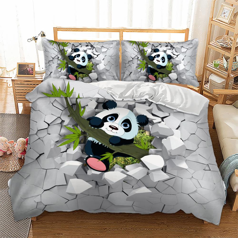 3D-Tier-Panda-Bettwäsche-Set, schönes Einzel- und Doppelbett-Bettbezug-Set, Luxus-Bambus-Bettwäscheset, Queen-Size-Bett, King-Size-Bett, Twin-Doppelbett, Kleidung für Erwachsene EU single(135x200cm)