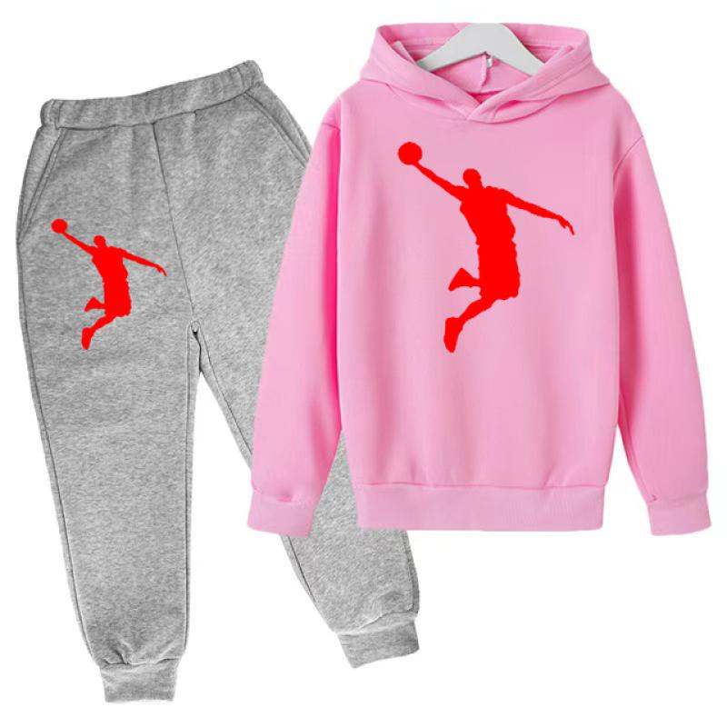 Kinderbekleidung Hoodie Kinder-Basketball-Sweatshirt Jungen- und Mädchen-Kinderbekleidungsset Frühling Herbst von 3-12 130 pink