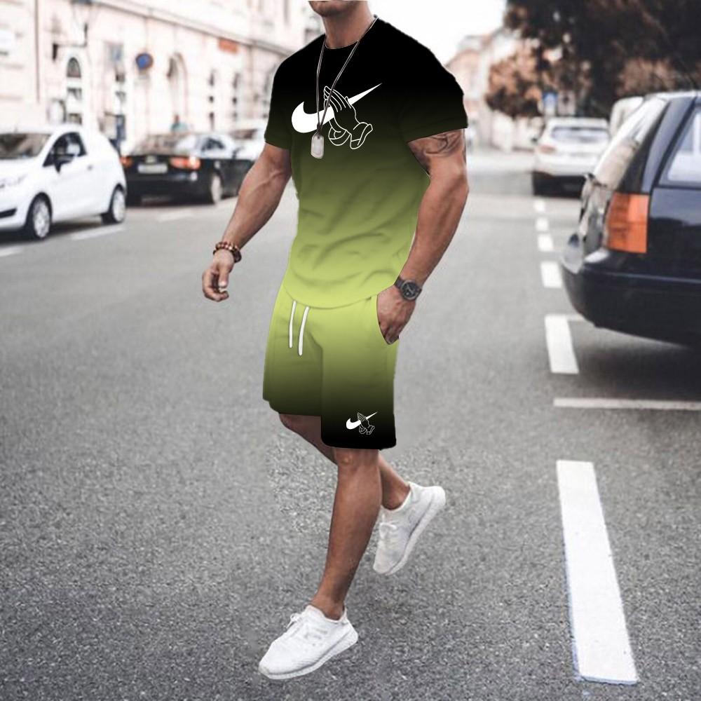 Modische Herren-Sportbekleidung 3D Herren Farbverlauf Kurzarm-T-Shirts und Sportbekleidung Sommer Lässig Jogginganzug 6XL