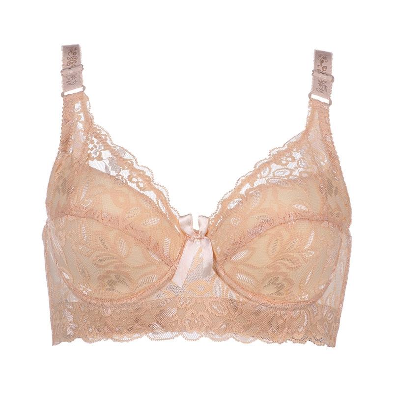 Plus Size 36-46 Damen Push-Up-Dessous, sexy einfarbiger Bügel-BH, floraler Spitzen-BH, dünn, bequem, atmungsaktiv, Damenunterwäsche 38/85C beige