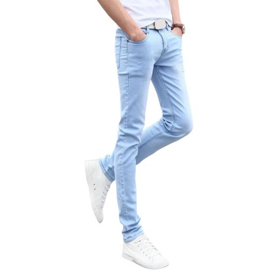 Herren Jeans Sommer Slim Fit Reißverschluss Jeans Lässige dünne Denim Bleistifthose High Waist Skinny Jeans 30 himmelblaue