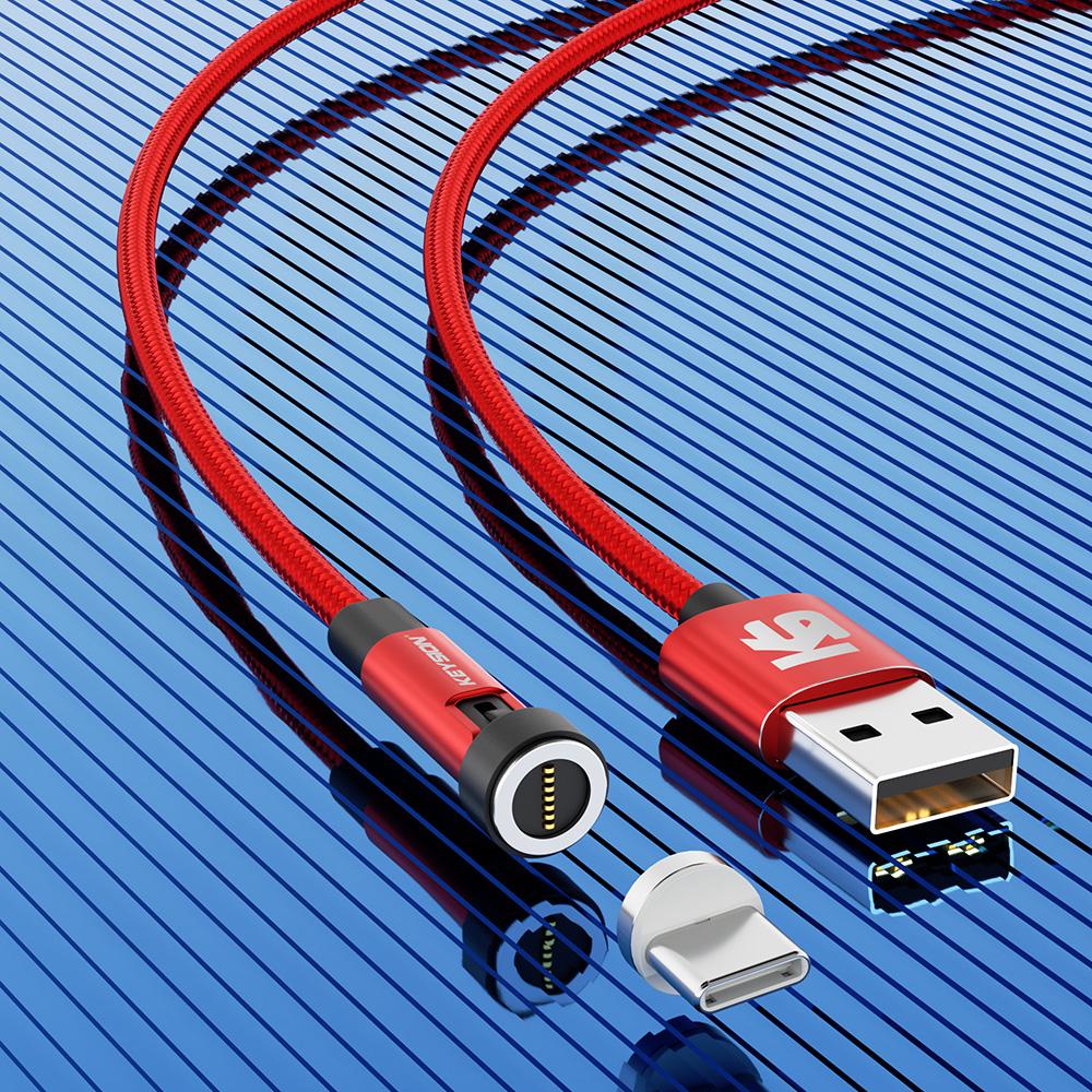KEYSION 5A Magnetisches USB-Kabel, drehbares Gaming-Kabel, Schnellladung, Typ-C-Kabel, Magnet-Ladegerät, Daten, Micro-USB-Handykabel for Type-C 2m 5A rot