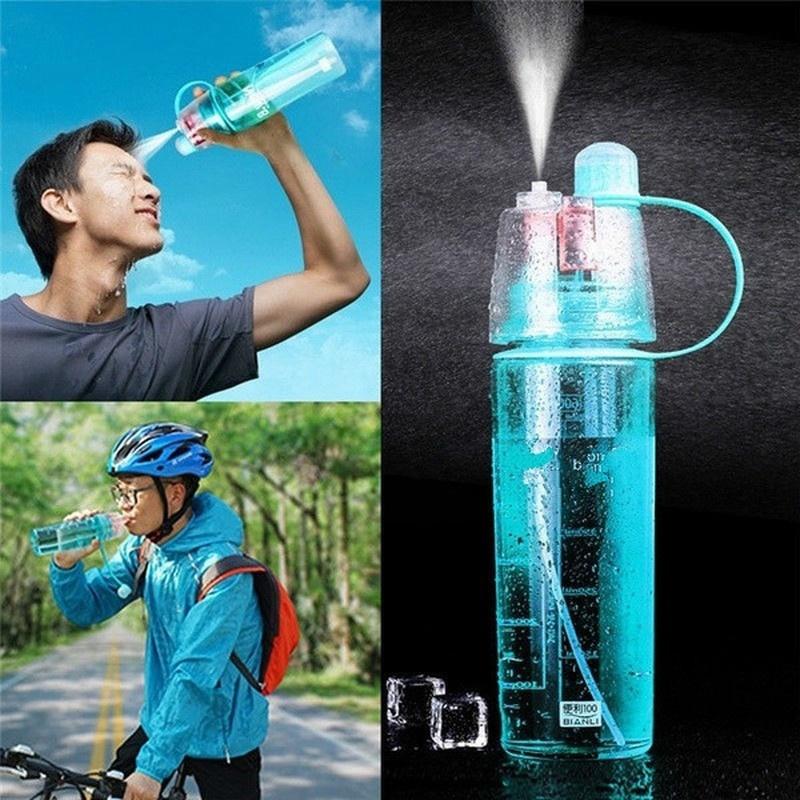 Neue Kreative Spray Wasser Flasche Tragbare Zerstäubung Flaschen Outdoor Sport Gym Trinken Drink Flaschen blau