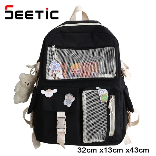 Multi-Pocket Nylon Damen Rucksack kawaii Rucksack für Schulmädchen Rucksack Hohe Kapazität Wasserdichte Reisetasche weiblich 32cmx13cmx43cm