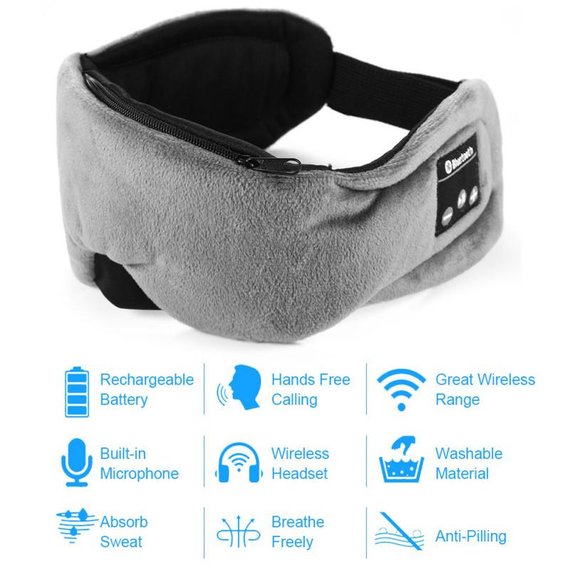 Neueste drahtlose Bluetooth 5.0-Augenmaske, schlafendes Stirnband mit Mikrofon, Freisprech-Kopfhörer, waschbare Musik-Kopfhörer, Augenmasken graue