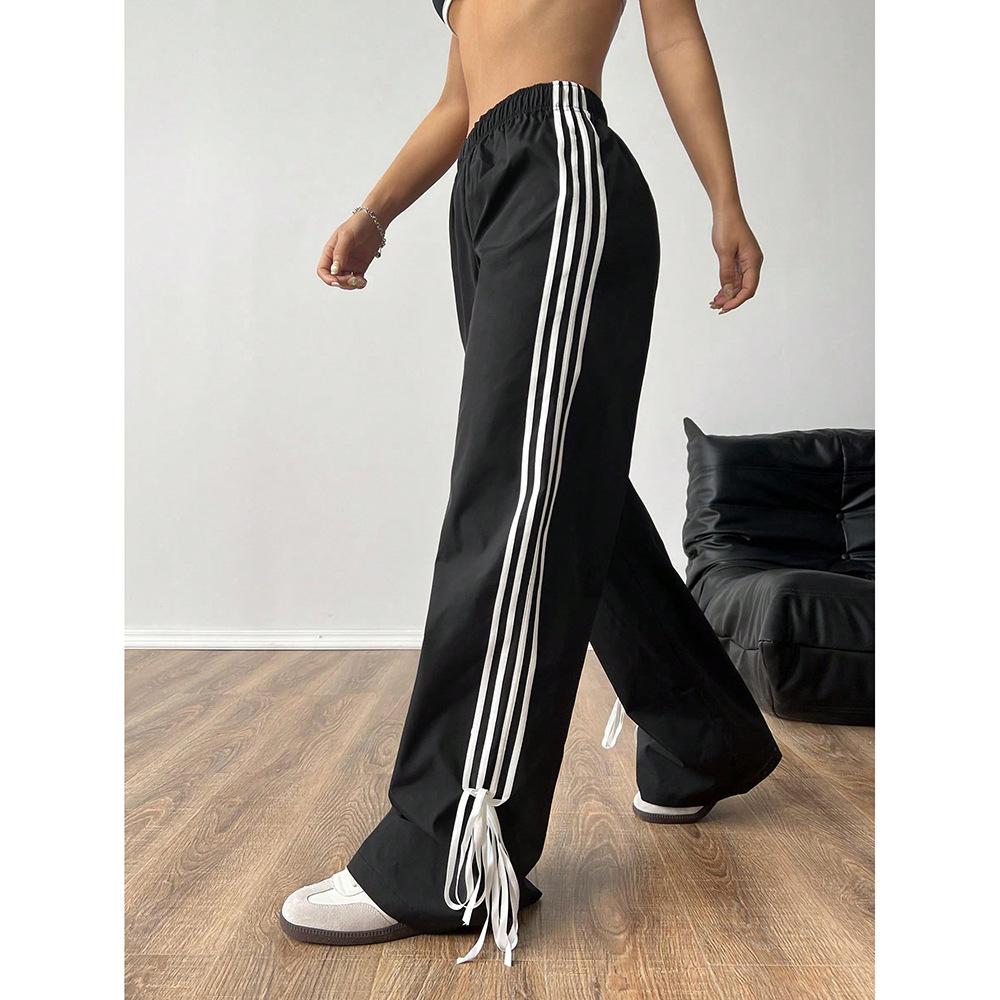 Personalisierte bedruckte Freizeithose locker und dünn gestreiftes Splicing-Design Hose M schwarz