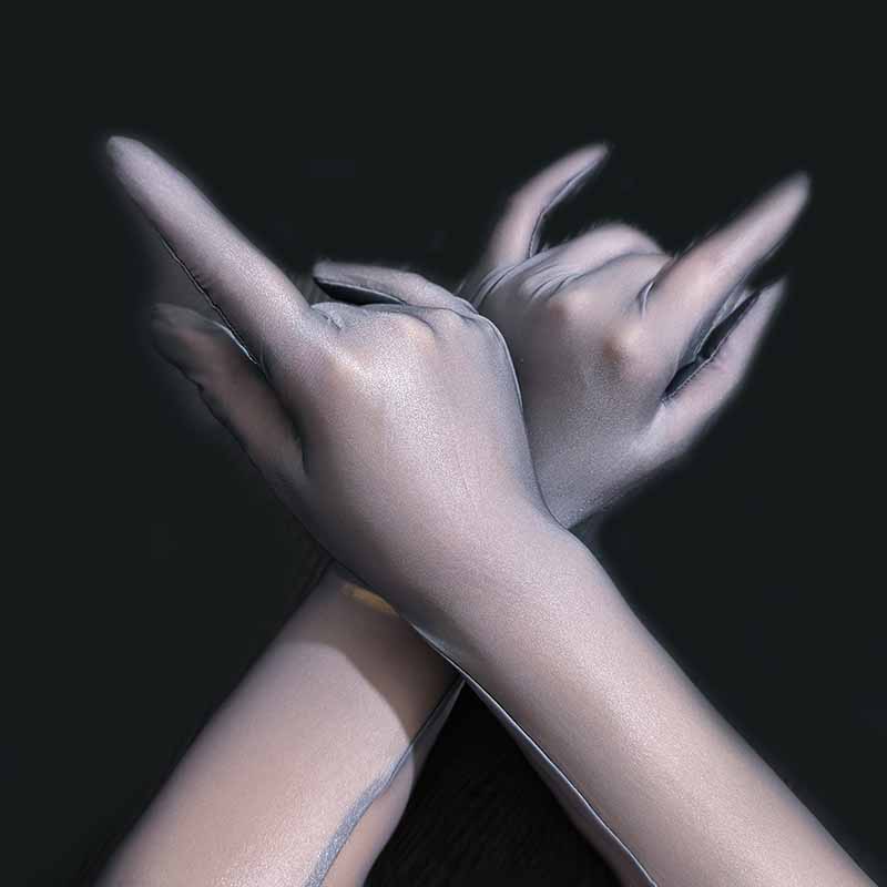 Ultradünne Lange Handschuhe Männer Und Frauen Sexy Öl Glänzend Party Cosplay Handschuhe Männlich Volle Finger Enganliegende Fäustlinge Aurora Handschuhe Nachtclub One Size gray
