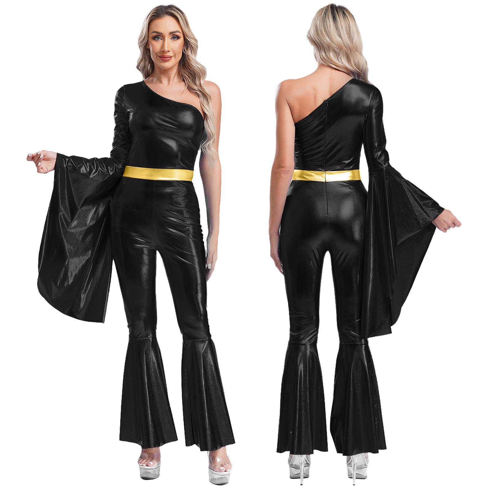 Damen 60er 70er Disco-Kostüm Hippie-Outfits Halloween Karneval Party Hip-Hop Tanzkostüme Metallic-Bodysuit-Overall XXL