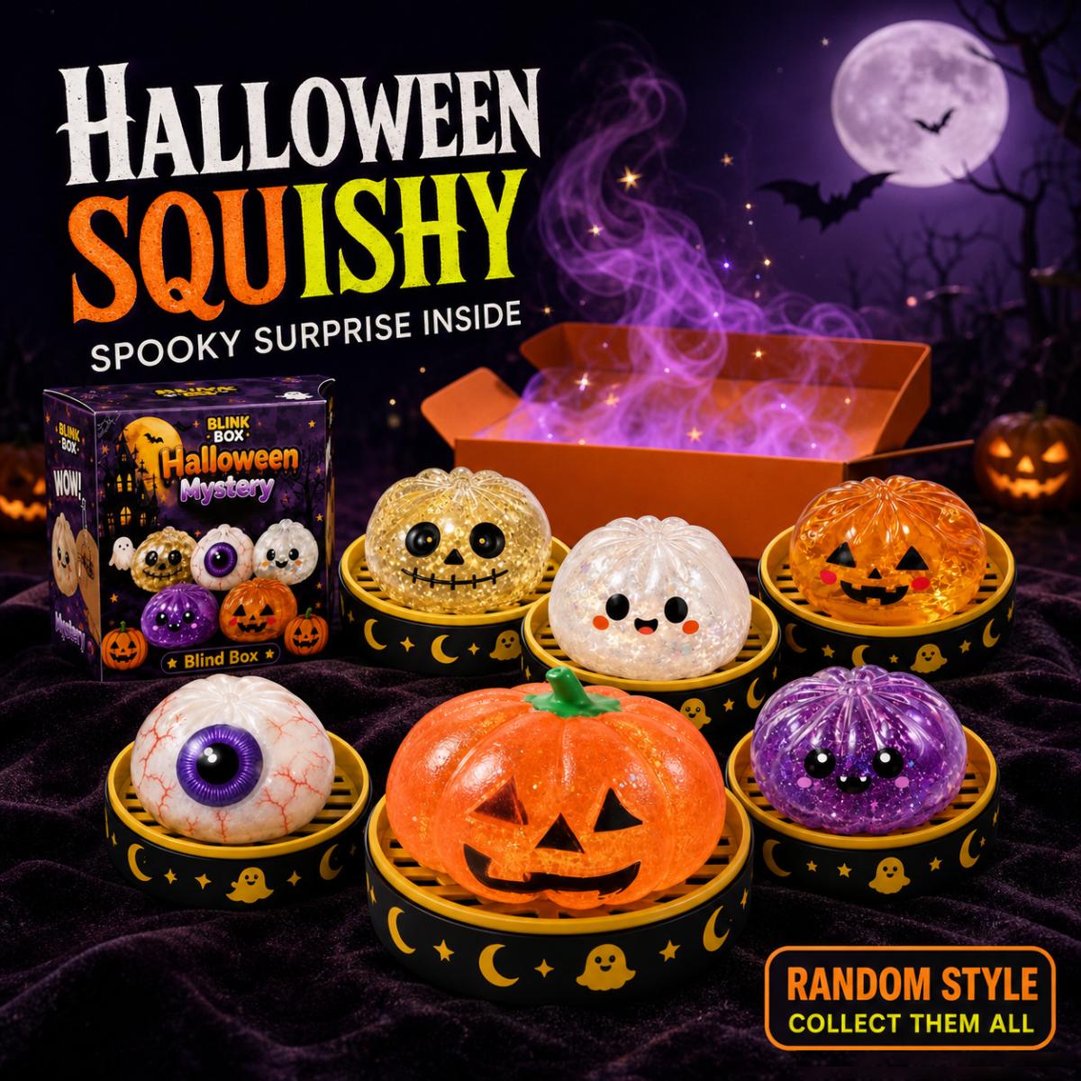 Halloween Mystery Squishy Blind Box 12 Styles Glitzer Knet-Fidget-Spielzeug Kürbis Augapfel Schädel Stressabbau Sensorisches Spielzeug orange