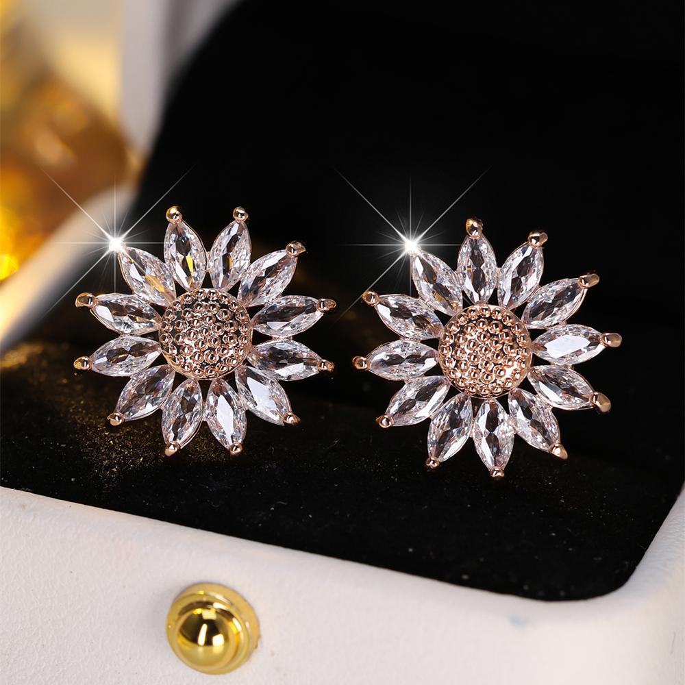 Exquisite weiße Zirkonia Sonnenblumen Ohrstecker für Frauen Luxus Gold Farbe Hochzeit Ohrringe Party Schmuck Geschenke rose gold