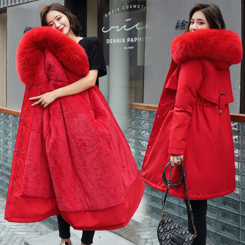 Damen 6XL Übergroße Windjacke Femal Parka Mode Wintermantel Frauen Jacke mit Fleece Lange Kapuze Parka Trenchcoats 2023 4XL rot