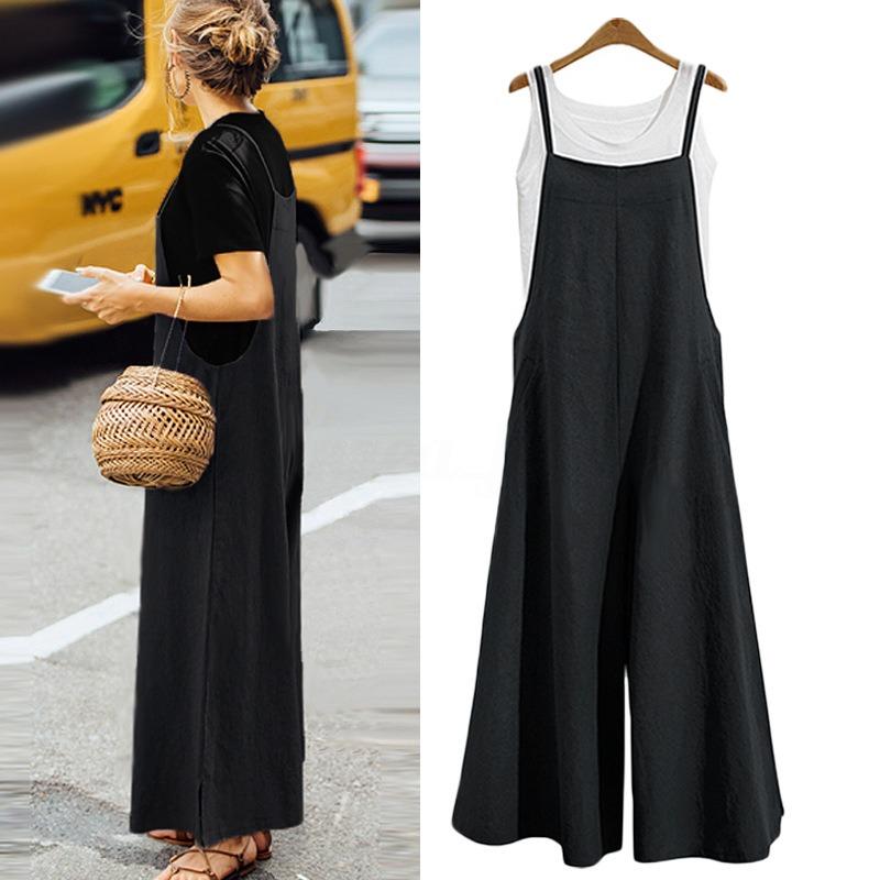 Damenmode Casual Sommer Frühling Einfarbig Druck Ärmellose Hosen Overalls & Strampler 2XL schwarz