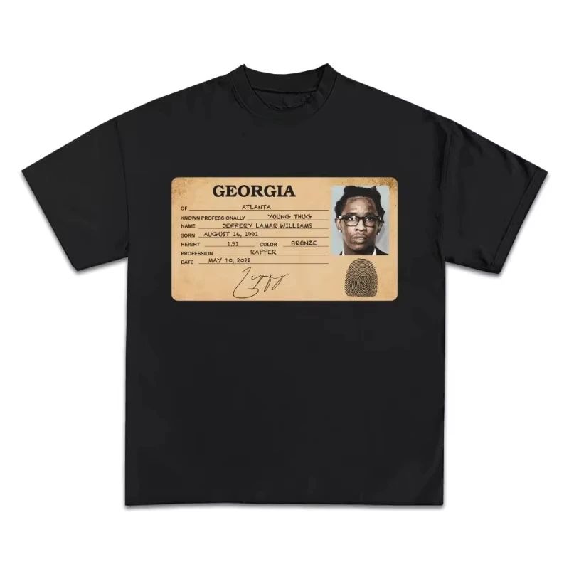Wer ist Young Thug Grafikdruck Baumwoll-T-Shirt Rundhals Hohe Qualität Kurzarm Lässig Streetwear Y2k Herrenbekleidung Streetwear S beige