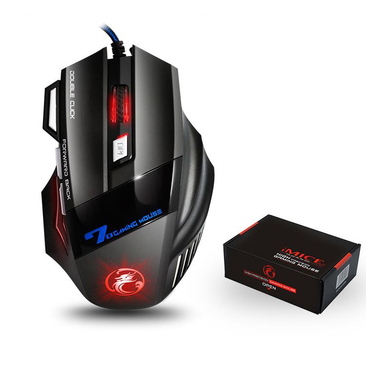 iMICE Ergonomische Wired Gaming Maus 7 Tasten LED 5500 DPI USB Computer Maus Gamer Mäuse X7 Stille Mause Mit hintergrundbeleuchtung Für PC Laptop schwarz