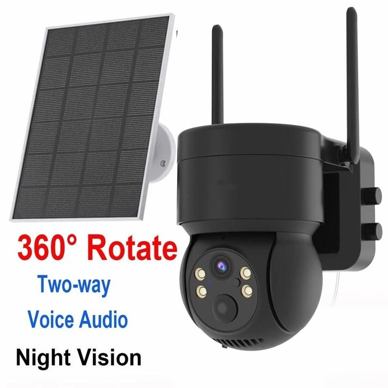 Neue 4MP Solar WIFI Überwachung Outdoor Sicherheit 1080P Panorama PTZ Kamera Zwei-Wege Audio PIR Motion Sensor IR nachtsicht Wasserdichte Netzwerk Kamera 2MP schwarz