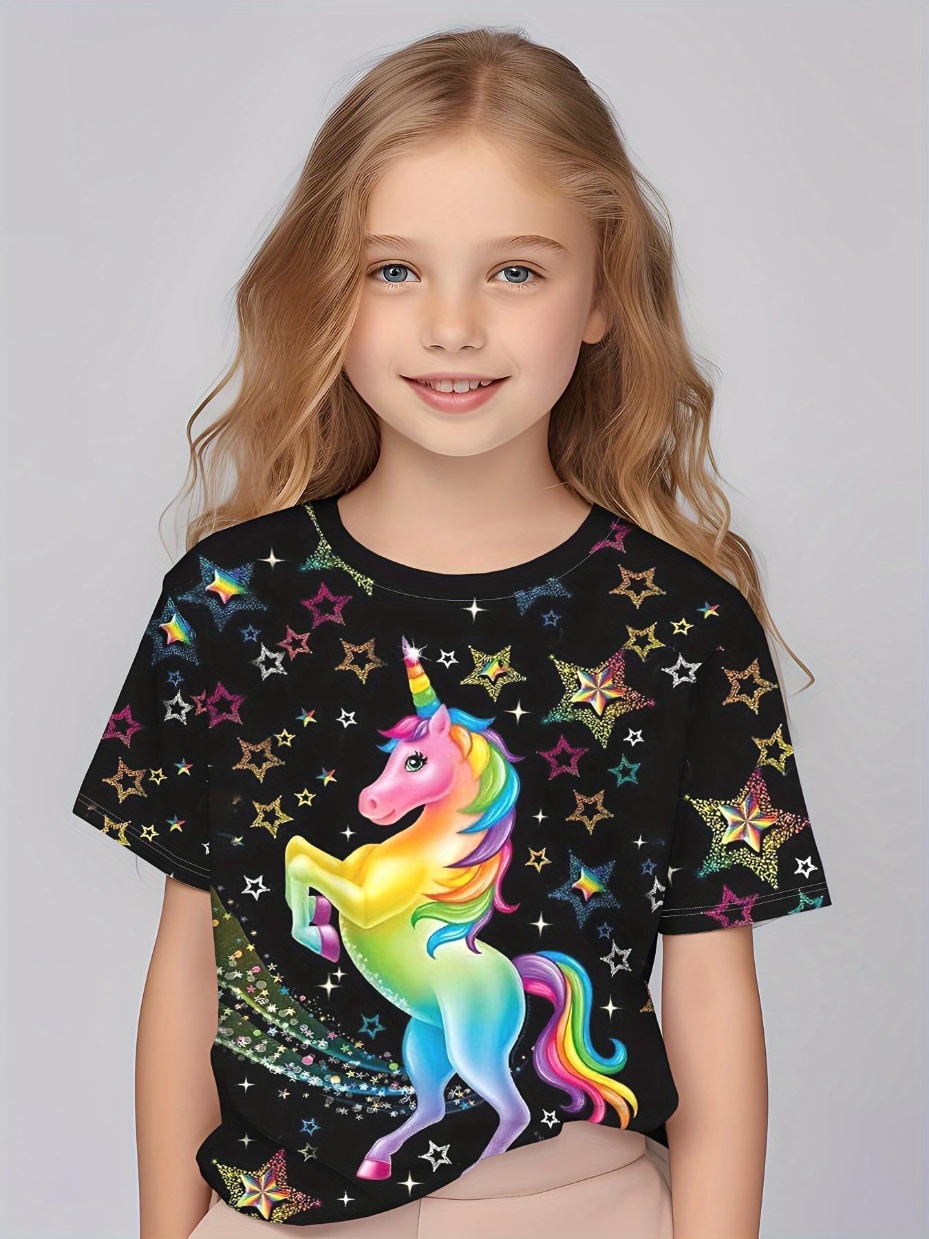 Kinderkleidung Mädchen Bezaubernder 3D-Feen-Druck Kurzarm-T-Shirt Tops Bequemer Rundhalsausschnitt Casual Tees Kinderkleidung für Mädchen 120 brown