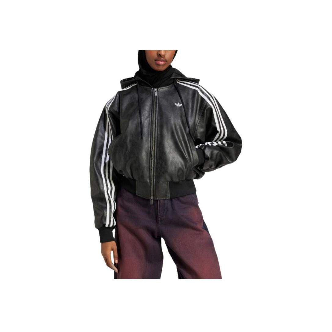 Adidas Originals Sport Lifestyle Serie Marke Logo Gestreift Bequem Locker Baumwolle Jacke Damen Jacke Schwarz JX9225 XS