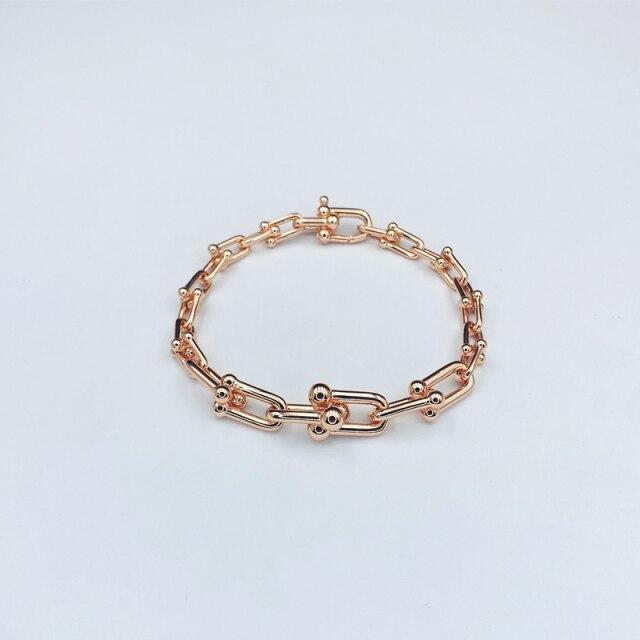 Reines 925 Sterling Silber Damen Schmuck U-Ring Gradient Kette Armband Party Armband Schmuck 16cm rose gold