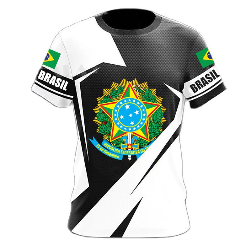 BRASIL Sommer Herren T-Shirt Brasilien National Emblem Flagge 3D Druck Lässig Rundhals T-Shirt Mode Pullover Kinderbekleidung S
