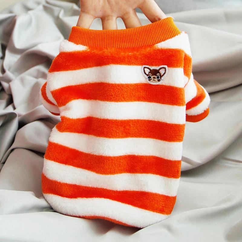 Fleece-Haustierkleidung, Wintermantel für Hunde, gestreiftes Welpen-Sweatshirt, Hundekleidung für kleine und mittelgroße Hunde, Kostüm, Haustier-Outfits S red