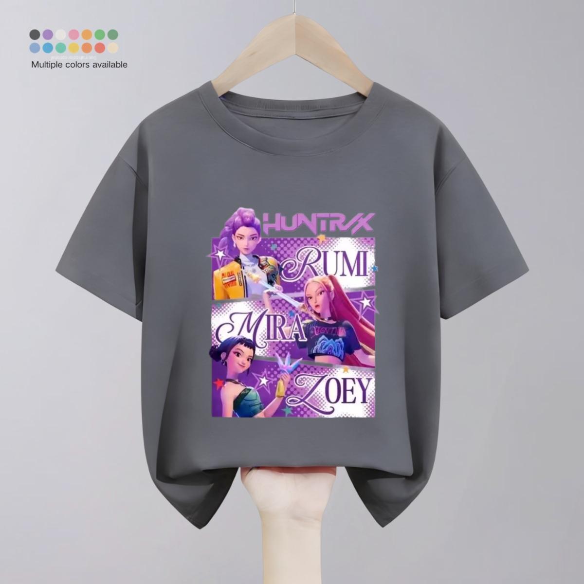 Einfarbige Einfache Mode Kinder Huntrix T-Shirts Oberteile Kurzärmelig Kinderbekleidung Koreanisches Beliebtes Cartoon-T-Shirt 1-11 Jahre 110 gray