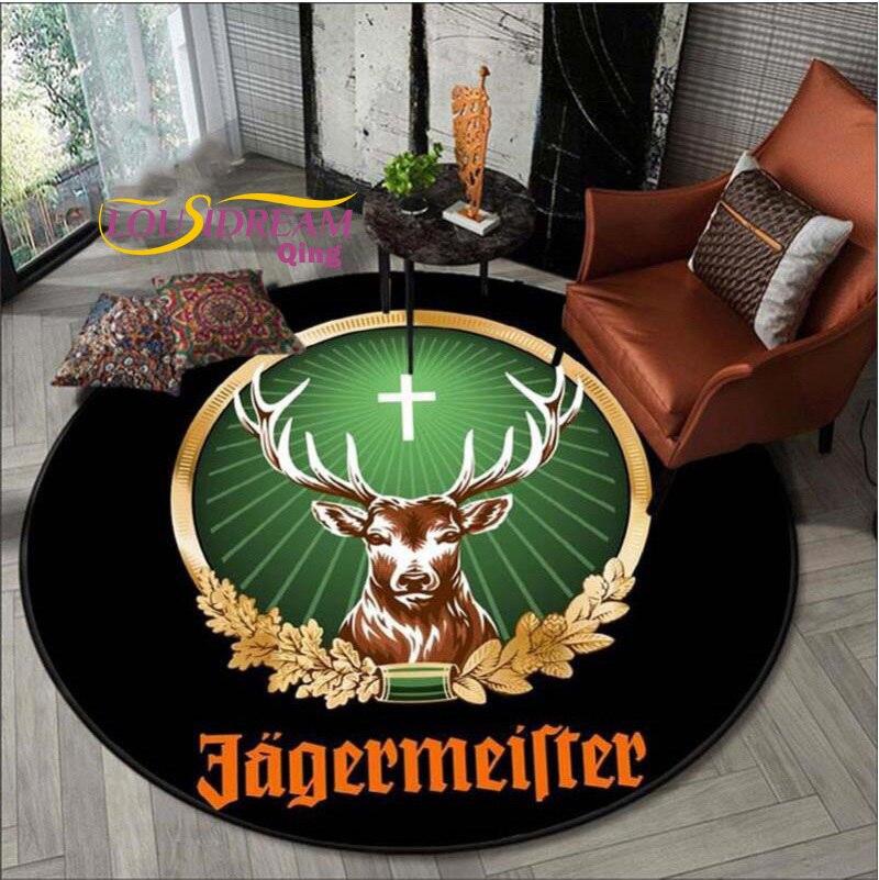 Runder Teppich aus Flanell mit Jägermeister-Hirsch-Logo für Schlafzimmer, rutschfest für Wohnzimmer, Küchenteppich für den Boden 150CM