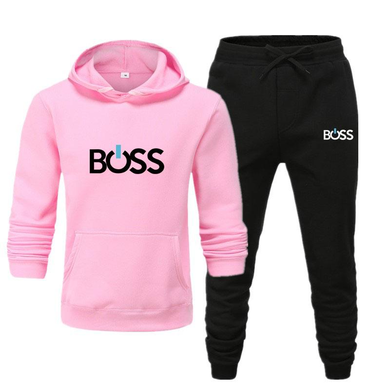 2024 Neue Herren Damen Herbst und Winter Neue Print Style Casual Solid Hoodie Set Paar Set Jogginganzug M rosa