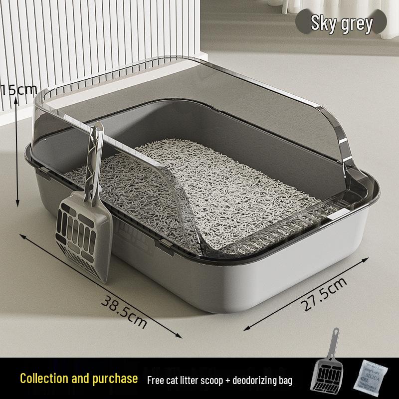 Extra Große Halboffene Anti-Tracking Katzentoilette Includes Litter Scoop + Deodorant Packet gray