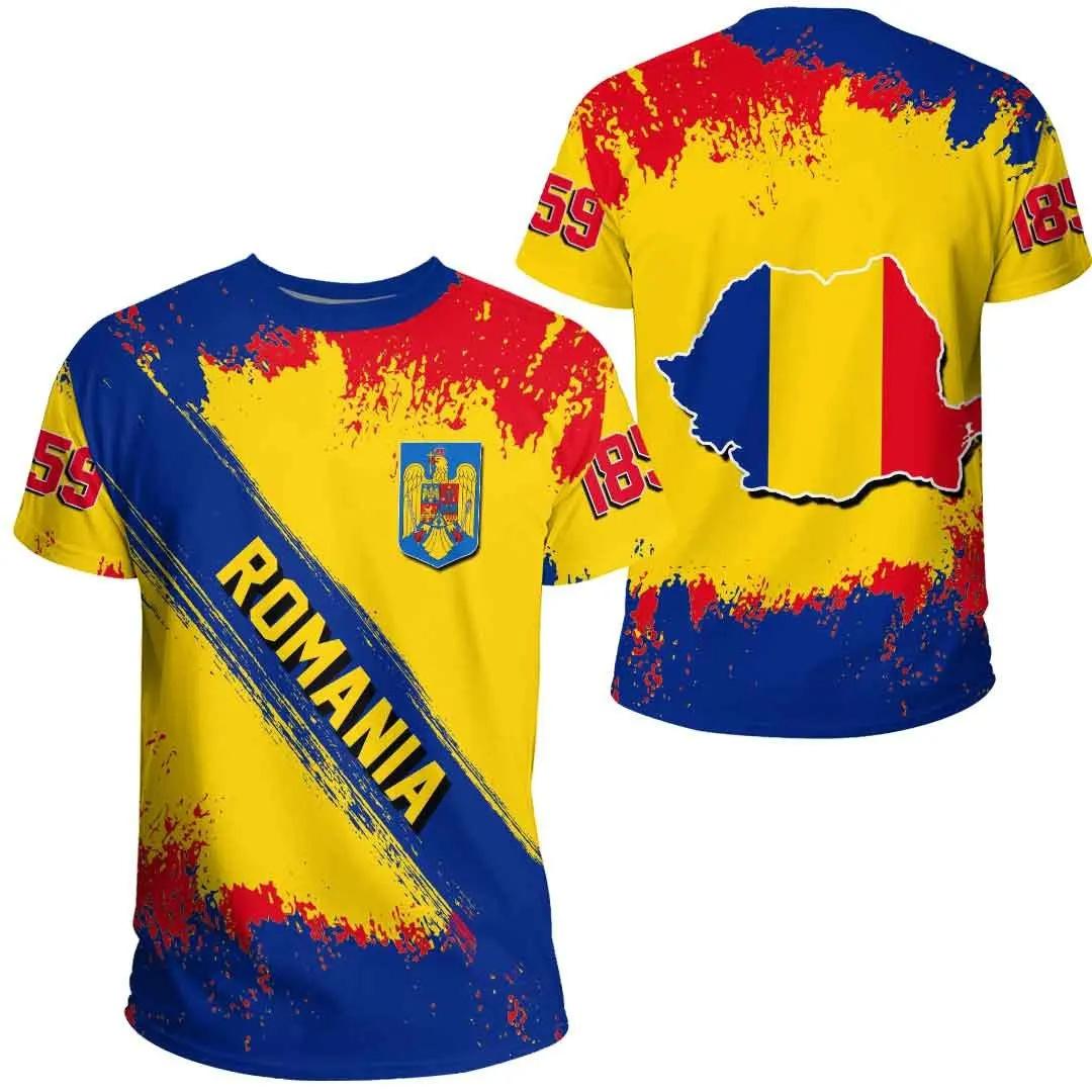 Rumänien-Fußballtrikot, rumänische Flagge, Grafik-T-Shirts für Männer, Fitnessstudio, Sport-T-Shirts, 3D-Fußballclub-Team-T-Shirt, Damenbekleidung M