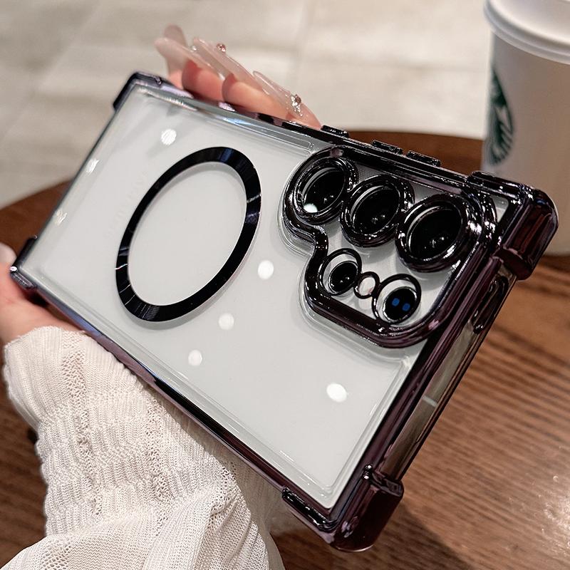 Für Magsafe Klare Weiche TPU Stoßfeste Hülle Für Samsung Galaxy S25 Edge S24 Ultra S23 FE S22 + Plus Magnetische Linsenfolie Galvanisierte Silikonhülle Galaxy S25 Edge