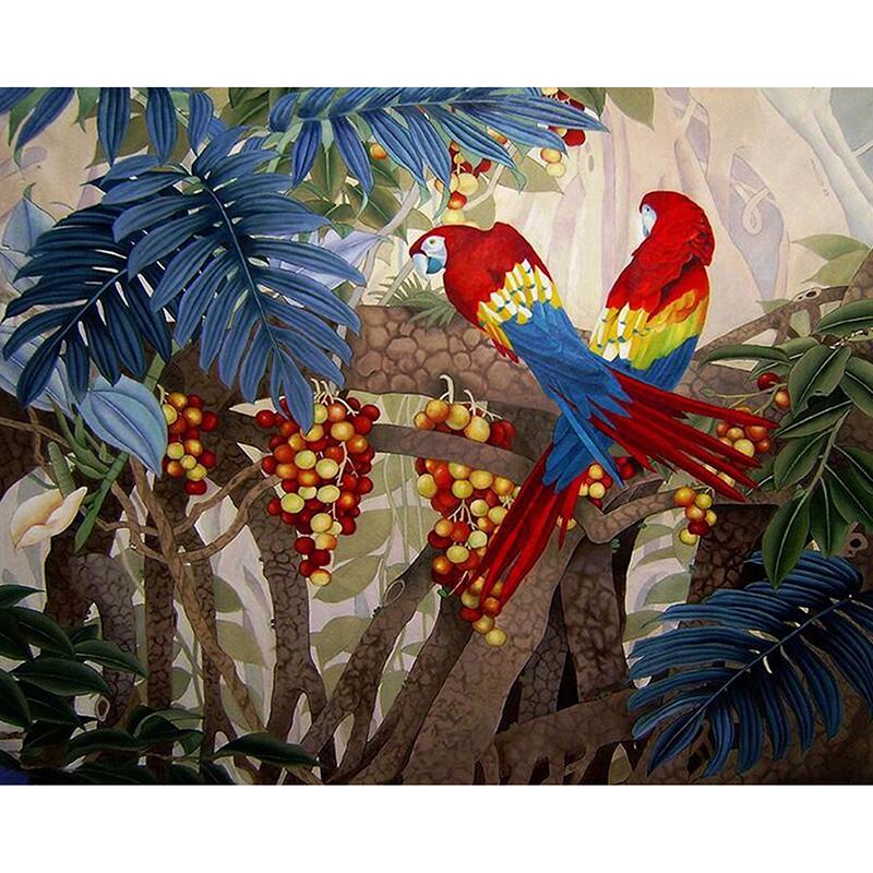 Diamant-Stickerei, Handarbeit, Malerei, Ikonen, Wandbild, „Papagei, der Obst isst“, Weihnachtsdekoration 20X30CM