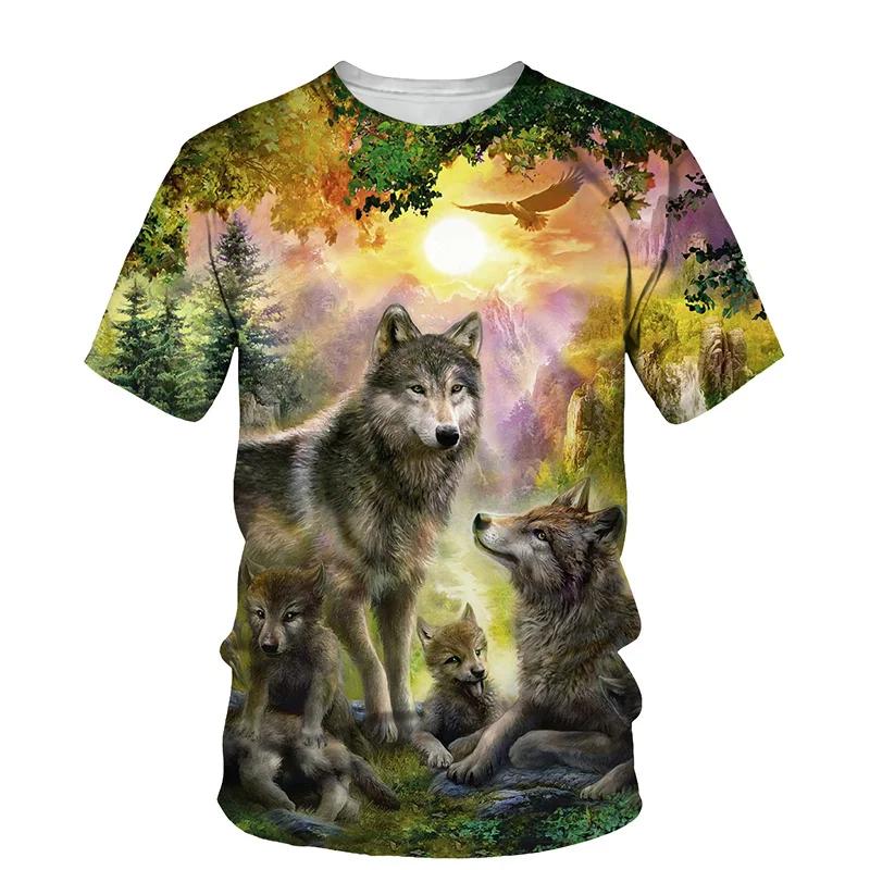 Tier Wolf Muster 3D Druck Männer Oansatz T-shirt Fashion Tees Casual Kurzarm Übergroßen Y2K Harajuku Unisex Kleidung 2XL beige