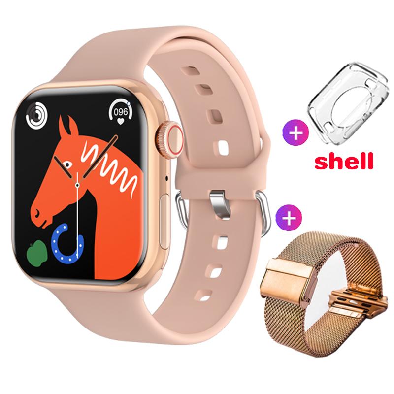 Smart Watch Damen Ultra Series 9 NFC Smartwatch Herren BT Call Wasserdicht Kabelloses Laden 2,05 Zoll Bildschirm für Watch 9 Milan mesh steel rosa