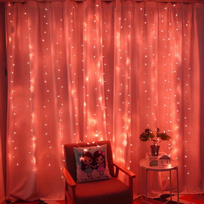 Vorhang LED Lichterketten Girlande Festival Weihnachtsdekoration USB-Fernbedienung Urlaub Hochzeit Lichterketten für Schlafzimmer Zuhause 3M(W)x3M(H) 300 LEDS rot