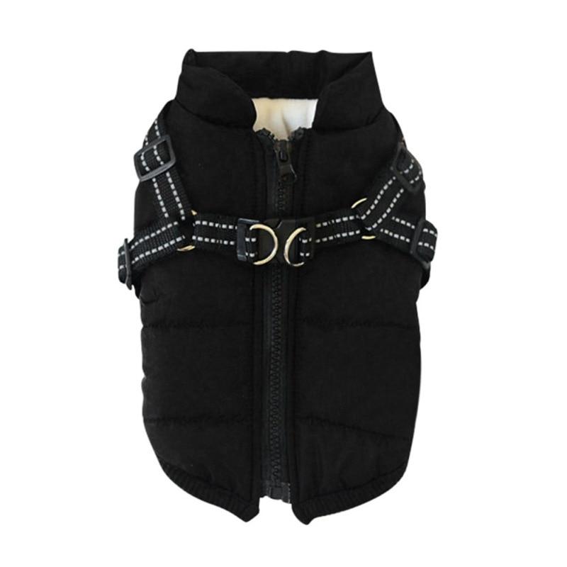 Haustier-Hundejacke mit Geschirr, winddichter Winter-Haustierhund, gepolsterter Mantel, Kleidung für Chihuahua, französische Bulldogge, Haustier-Welpen-Yorkie-Outfits S