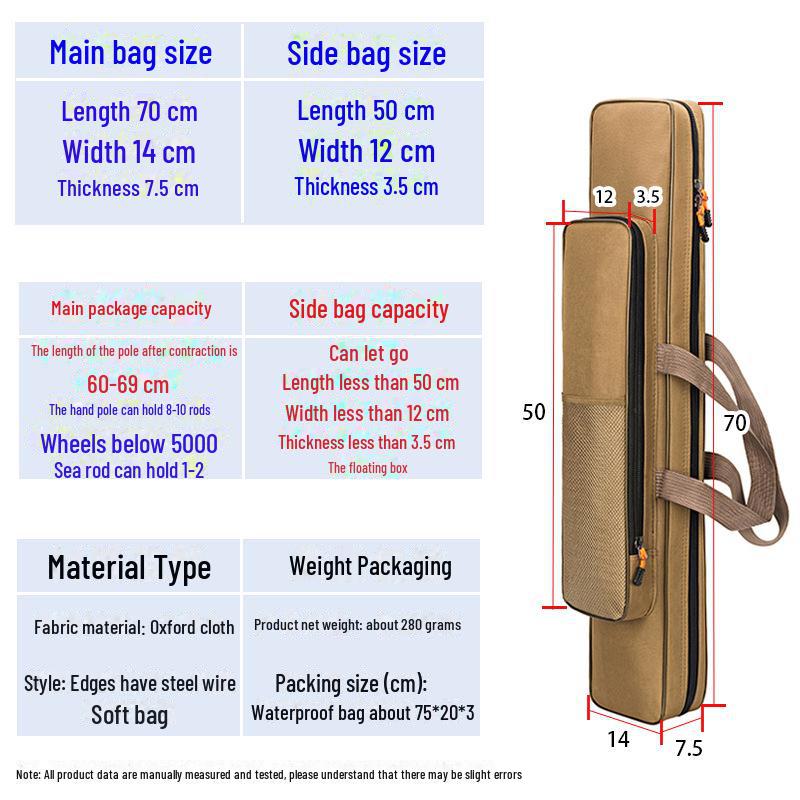 Kompakte Angelrutentasche – 40–80 cm, ein-/doppellagig, für Köder und Ausrüstung 70cm Single Layer khaki