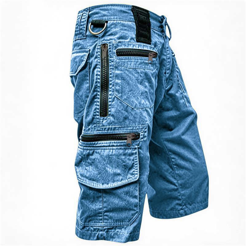 Herren Vintage Gewaschene Cargoshorts Mehrere Taschen Lässige Taktische Arbeitskleidung Outdoor-Shorts 2XL blau