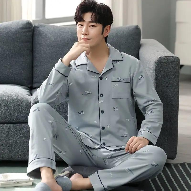 Herren Nachtwäsche Baumwolle Pyjama Sets für Mann Langarm Pyjama Hose Nachtwäsche Pyjama Männliche Homewear Lounge Wear Kleidung M