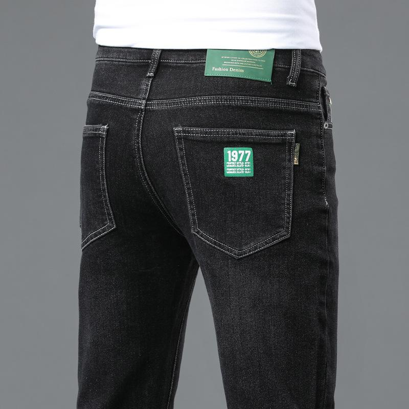 Herbst-Stretch-Jeans für Herren, Slim-Stretch, hochwertige, verschleißfeste Trend-Jeans, vielseitig einsetzbar, lässig, gerade, lange Hose für Herren 32 schwarz
