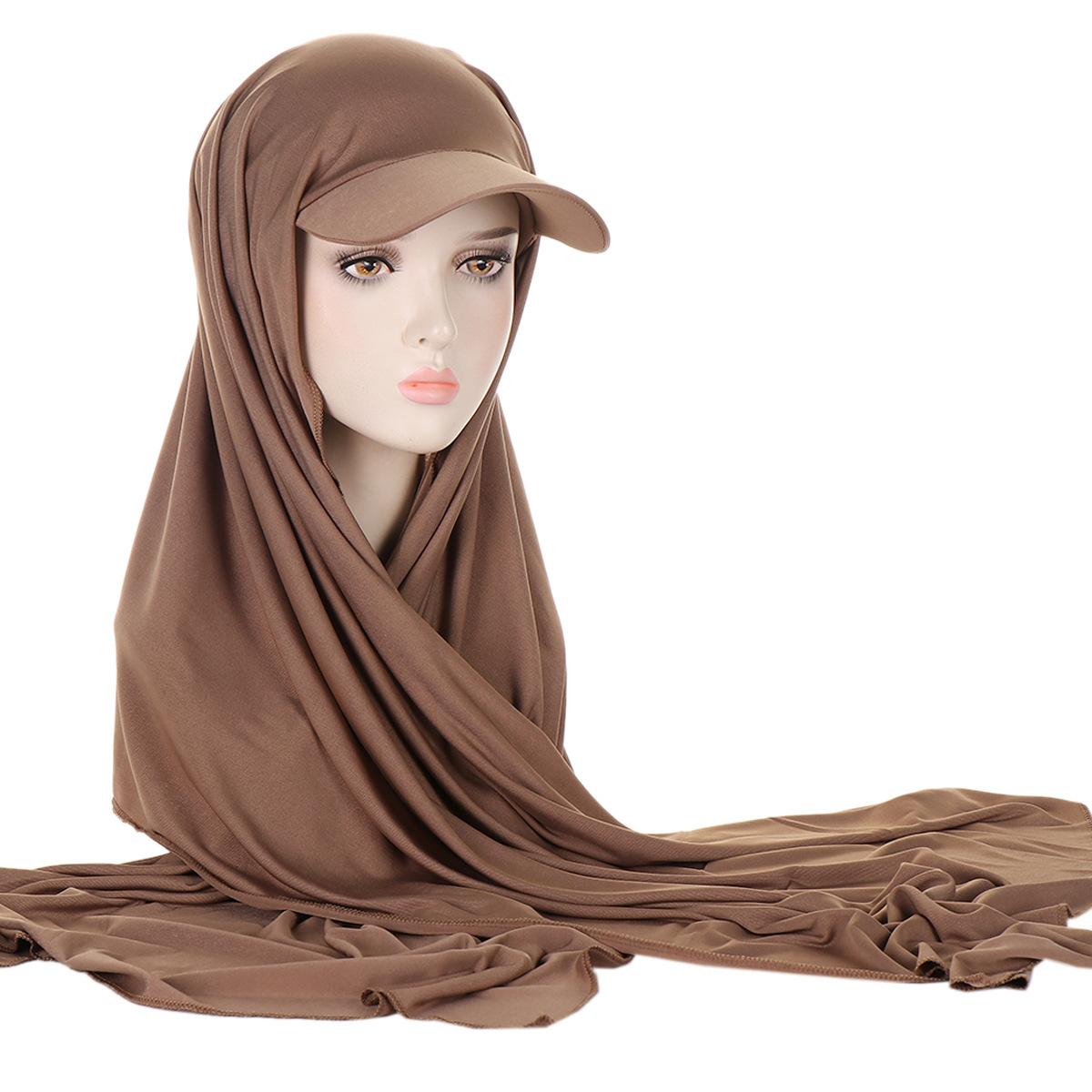 13 Farben neuer Damenmode-Schal aus Baumwolle, Baseballkappe, integrierter Schal, Mütze, muslimischer Hijab khaki