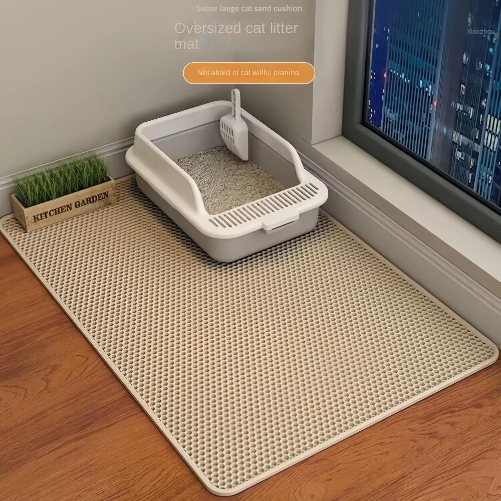 90x60cm Doppellagige Wasserdichte Rutschfeste Katzenklo-Matte Waschbare Sandfangende Haustier-Toilettenmatte für Katzenhygiene im Zuhause 40x50cm gelb