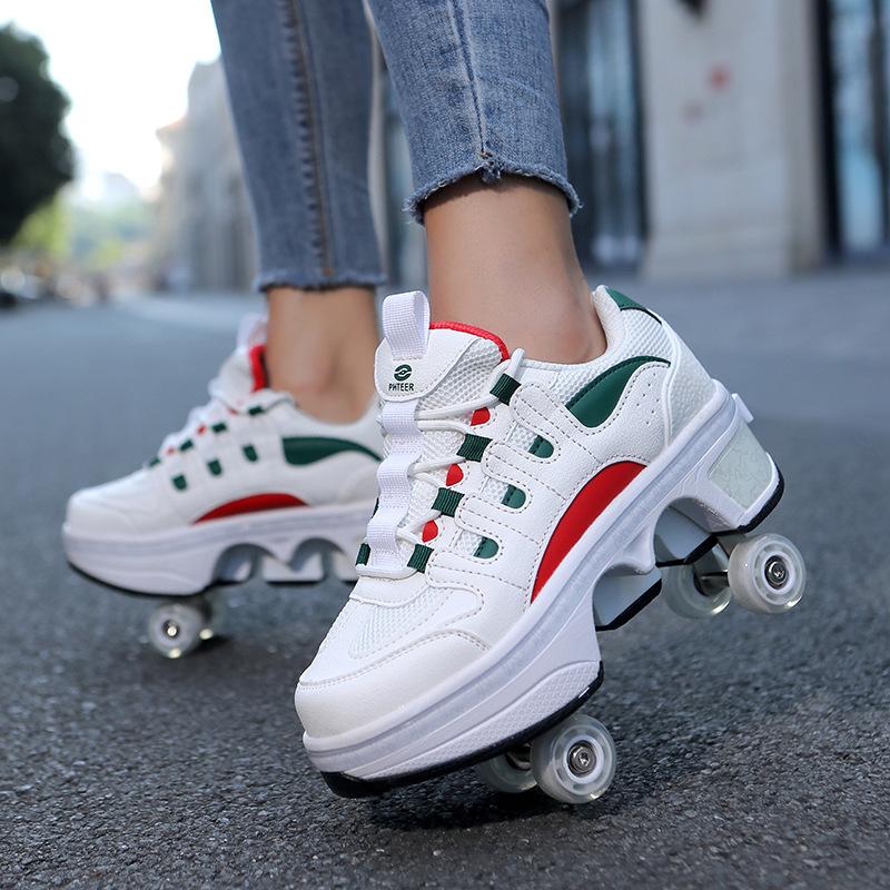 Sport Outdoor Rollschuhlaufen Neue Deformationsschuhe Vierrad-Doppelzweck-Rollschuhe Doppelreihige Runaway-Schuhe Rollschuhe Können Fahren 39