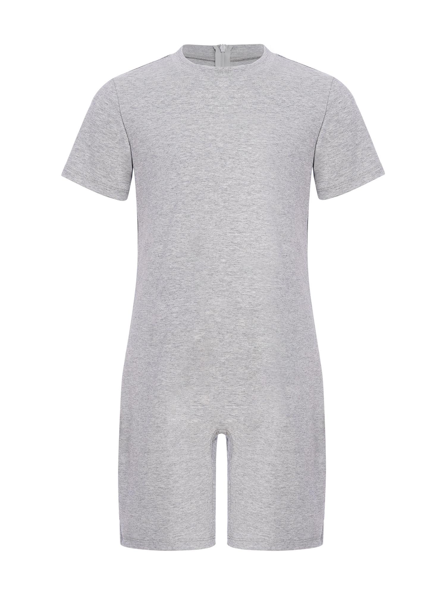 Kinder Spezialbedarf Kleidung Rundhals Kurzarm Jumpsuit Unsichtbarer Reißverschluss hinten Einfarbig Adaptive Kleidung Komfort-Outfit 11-12 Years