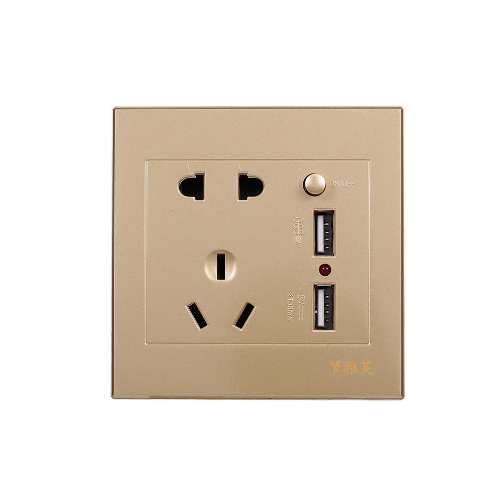 Steckdose mit 2 Steckdosen und 2 USB-Anschlüssen, Wandsteckdose (Gold) gold